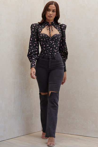 Brittnee | Bloemenprint Top met Romantische Cut-Out