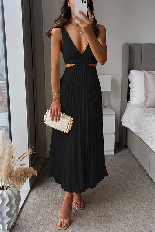 Claudy | Zomerse Plissé Midi Jurk met Diepe V-Hals