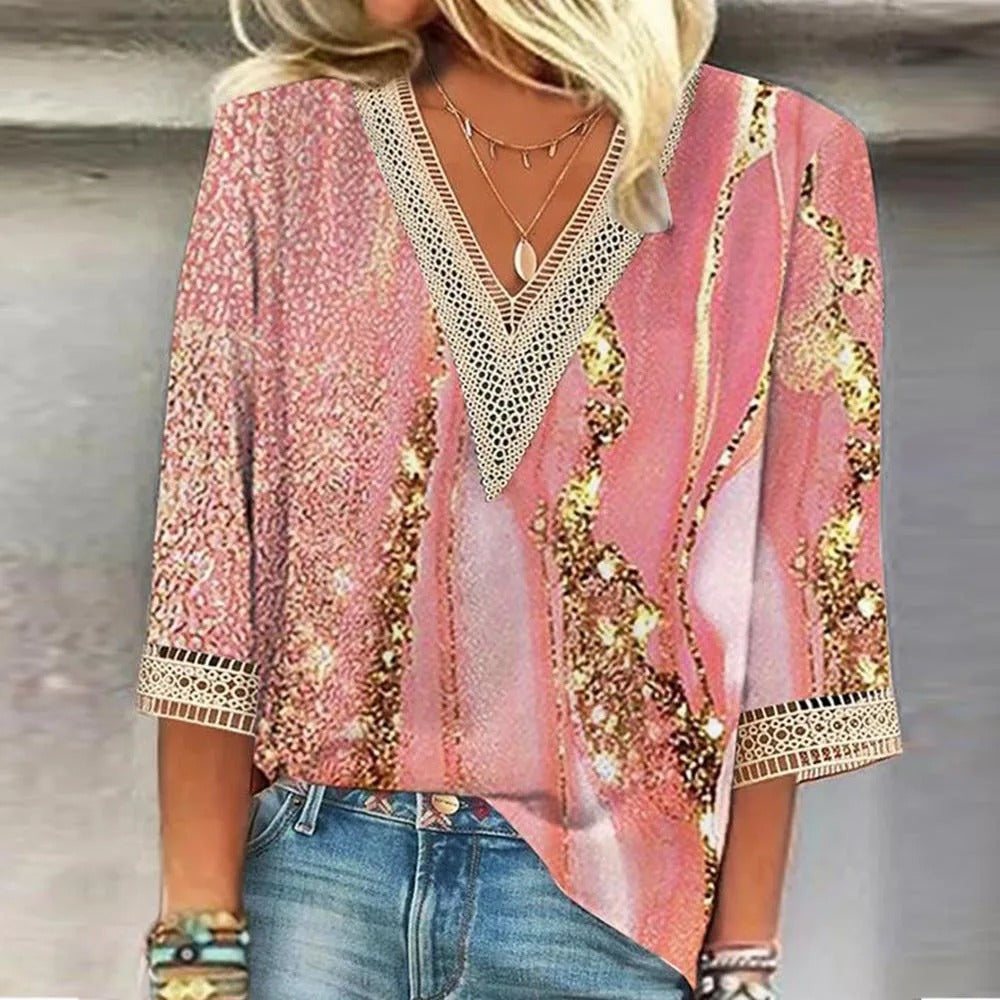 Esther | Glamorous Tunic with Lace and Gold Accents