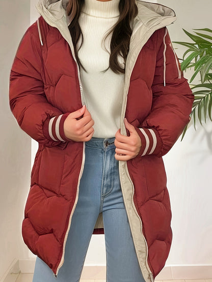 Winter gewatteerde dames puffer jacket met lange pasvorm en capuchon