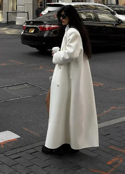 Wit Oversized Dames Lange Mantel Jas met Reverskraag
