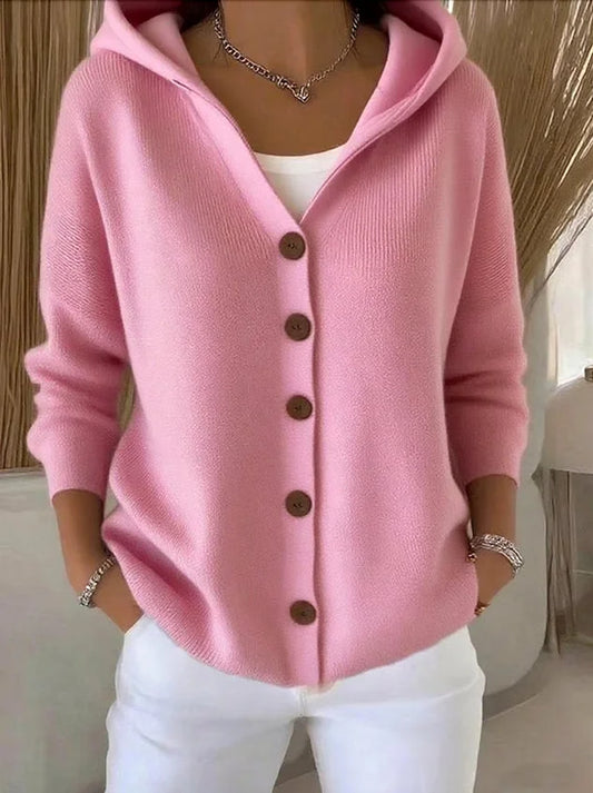 Stijlvolle Cardigan met Capuchon en Knoopsluiting voor Dames