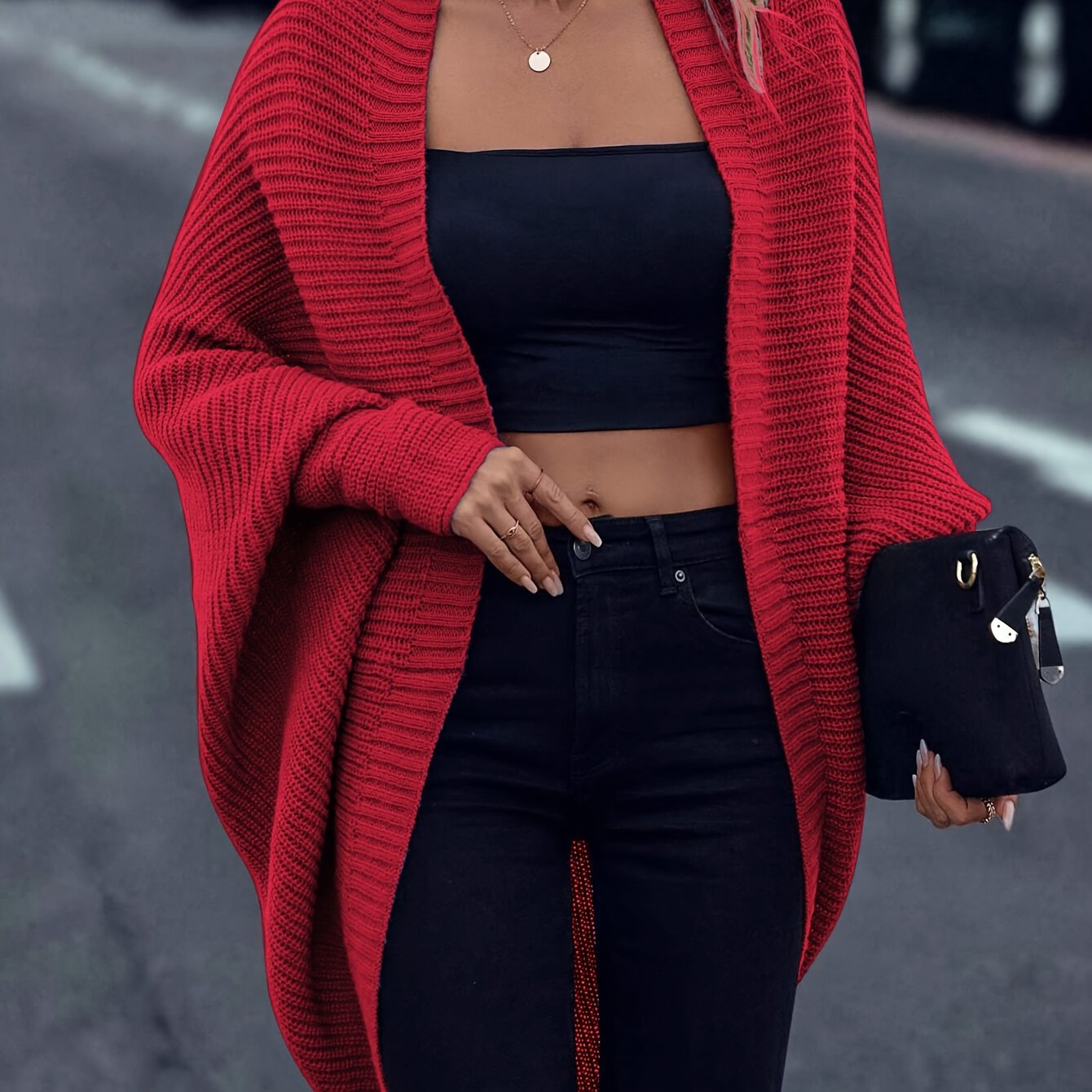Warm Lang Gebreid Dames Vest Met Losse Pasvorm