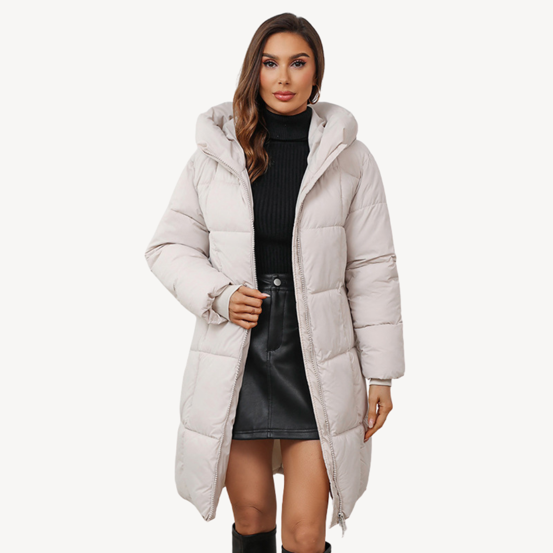 Lange Warme Dames Puffer Jas met Capuchon en Rits