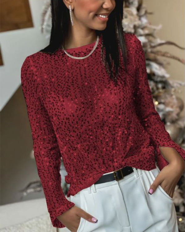 Megan | Top à Paillettes à Manches Longues