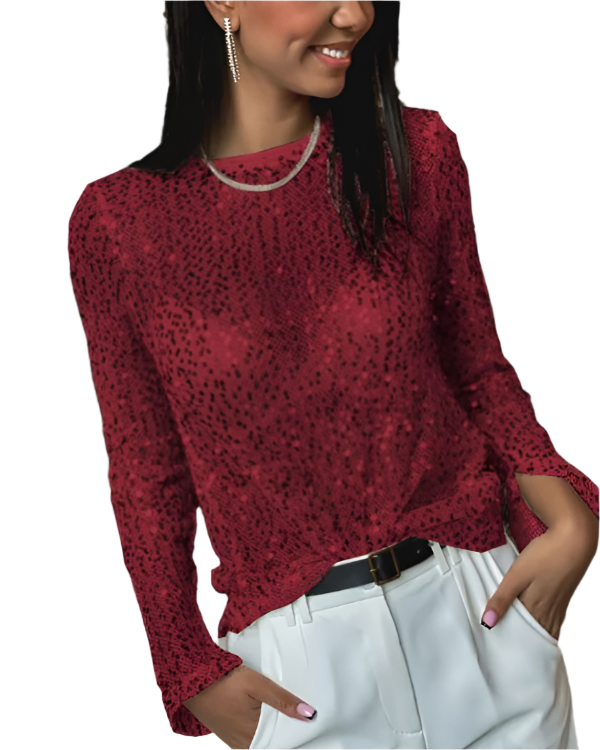 Megan | Top à Paillettes à Manches Longues