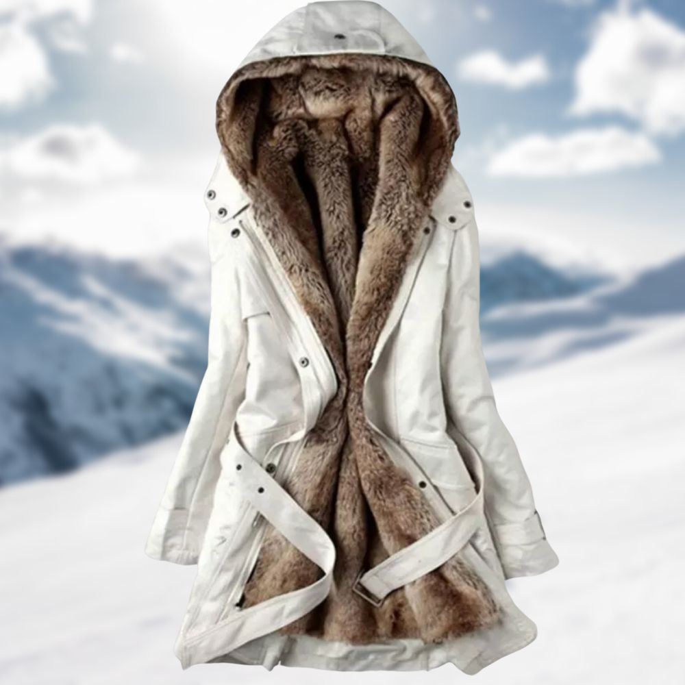 Warme gevoerde dames parka met ceintuur en chique details