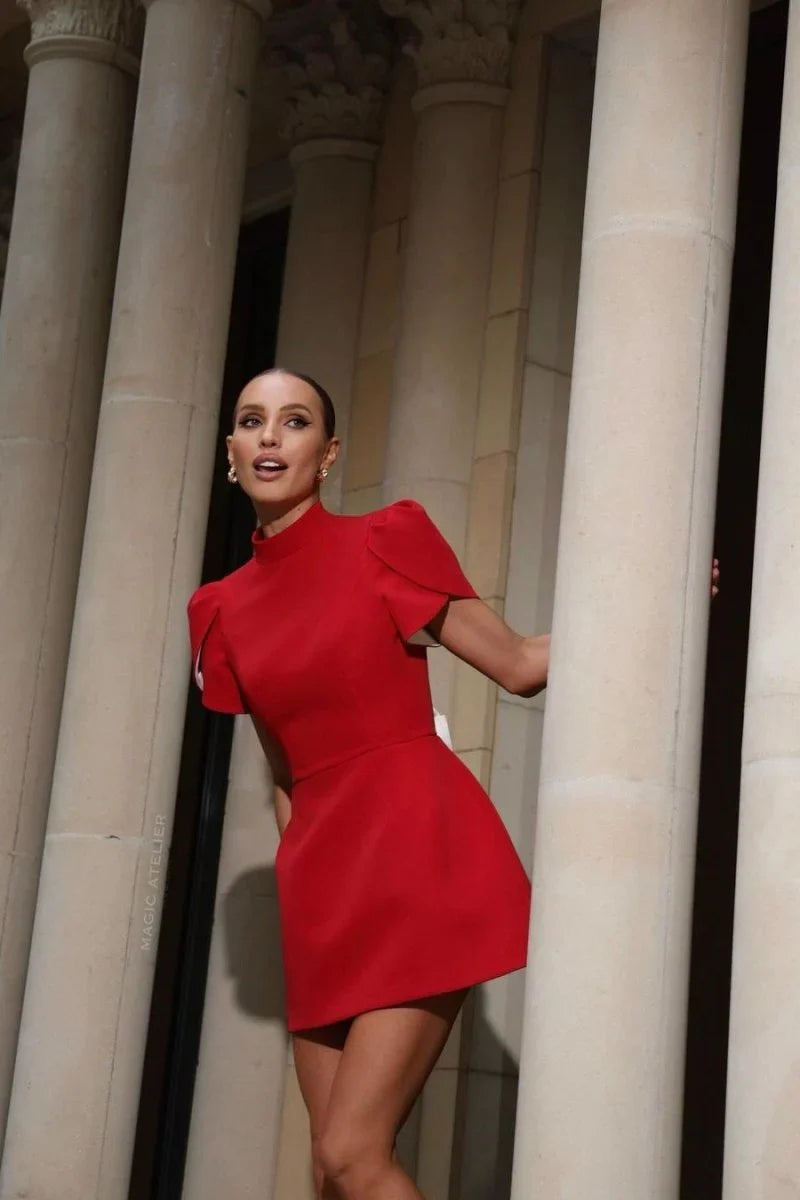 Averi | Elegant Asymmetrical Mini Dress with High Collar