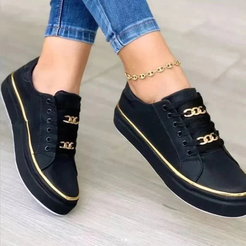 Women's Sneakers with Platform Sole and Gold Chain