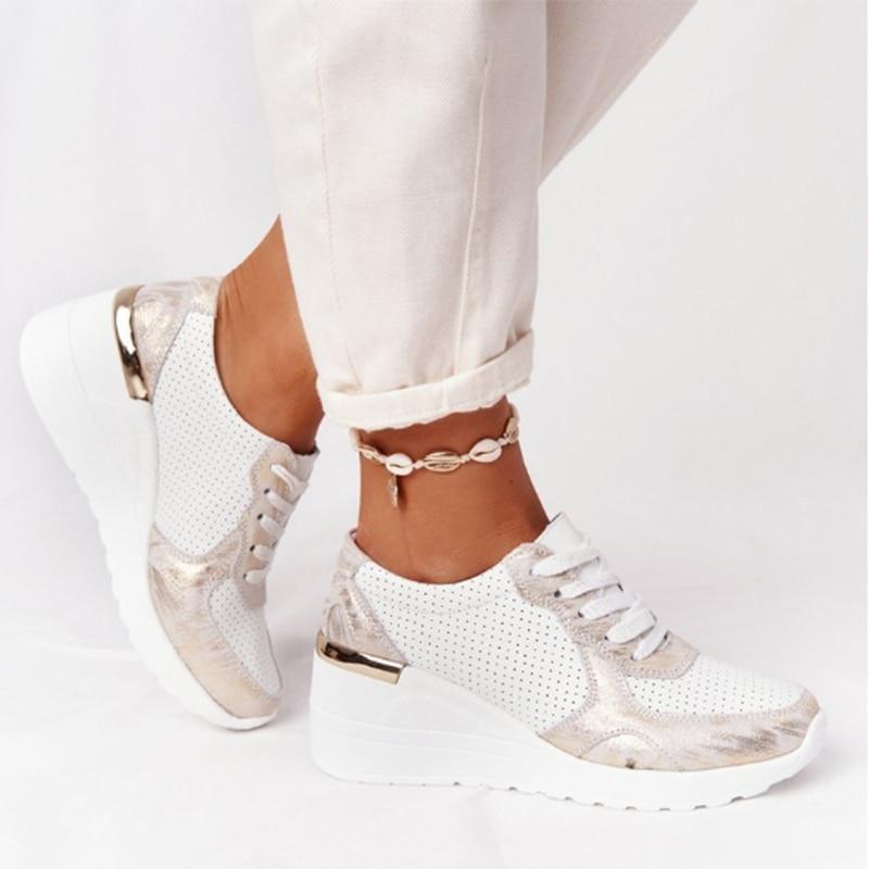 Dames Sleehak Lichtgewichte Sneakers met Vetersluiting