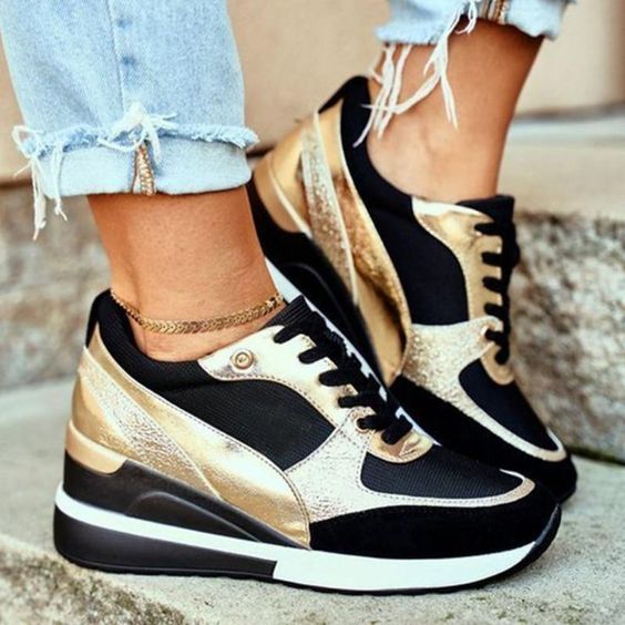 Dames Sleehak Lichtgewichte Sneakers met Vetersluiting