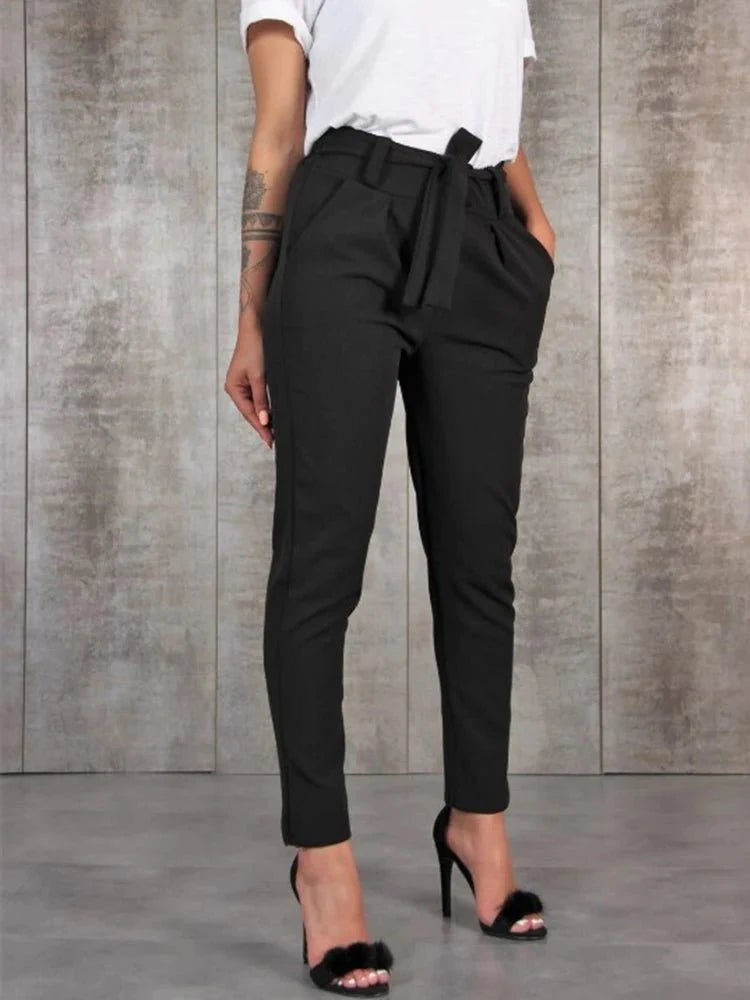 Elegante Hoge Taille Dames Pantalon met Ceintuur