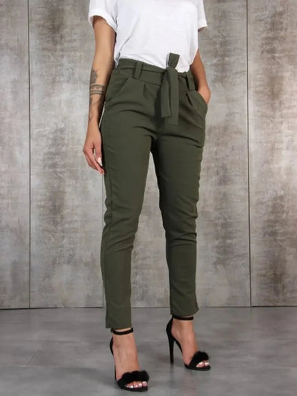 Elegante Hoge Taille Dames Pantalon met Ceintuur