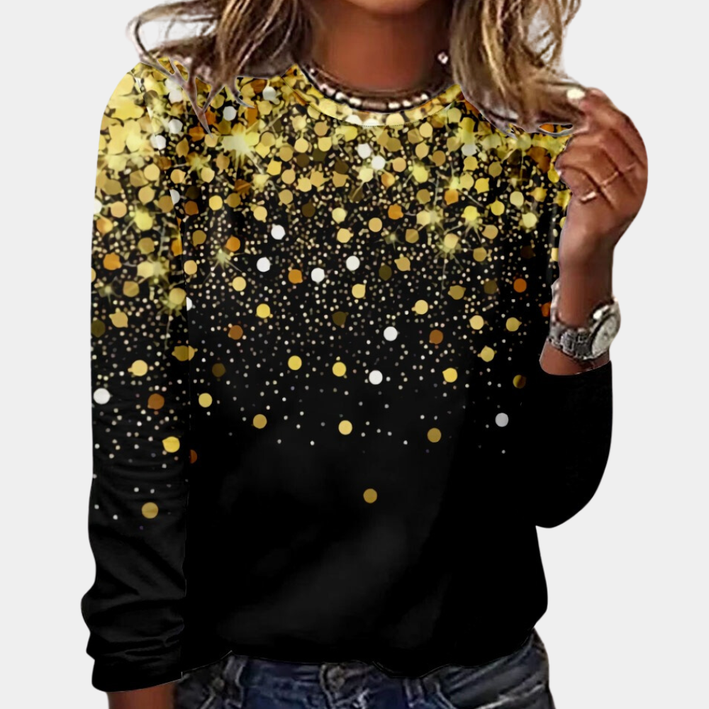Festive Women's Top with Long Sleeves and Glitter Print