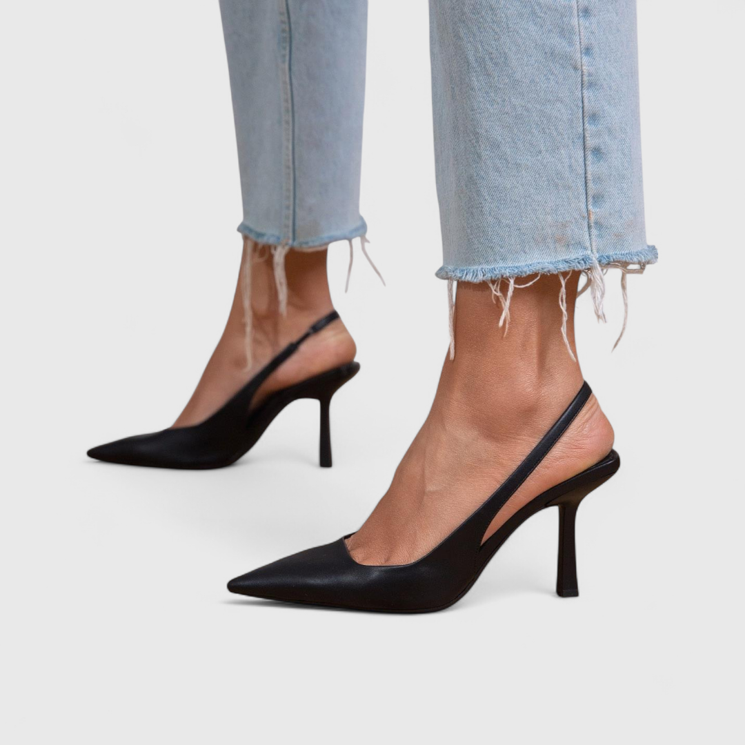 Spitse Suède Dames Slingback Pumps met Hak en Gepolsterd Voetbed