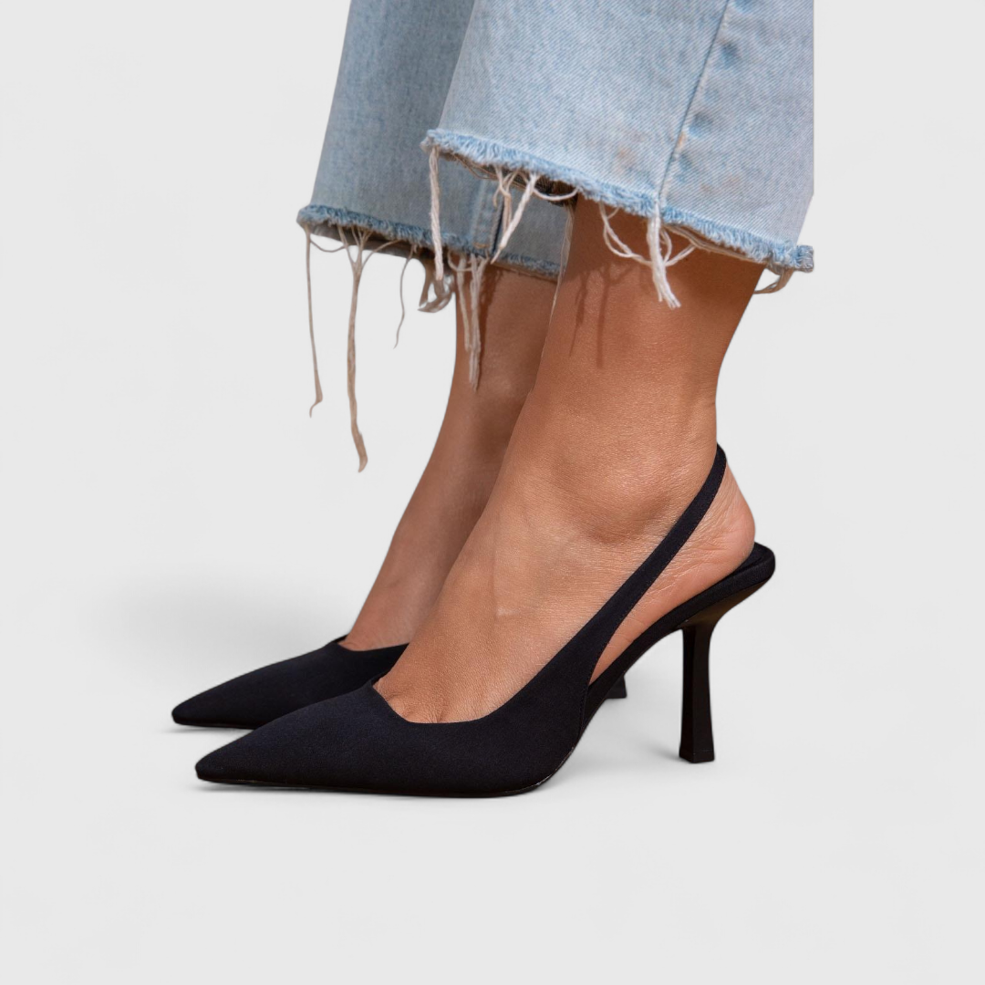 Spitse Suède Dames Slingback Pumps met Hak en Gepolsterd Voetbed