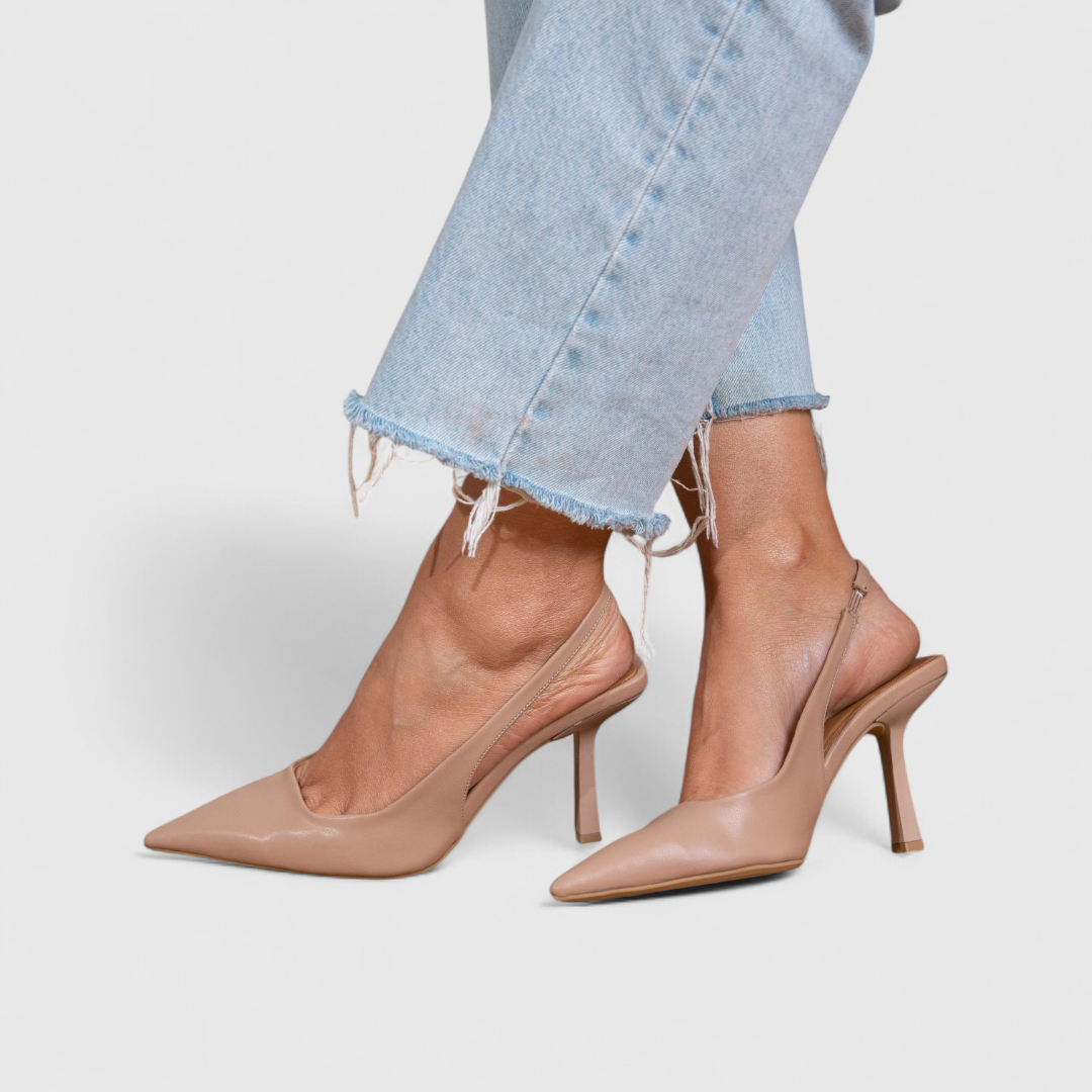 Spitse Suède Dames Slingback Pumps met Hak en Gepolsterd Voetbed