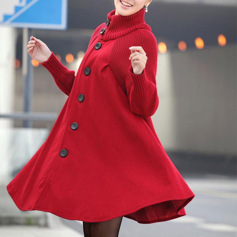 Elegant Warm Long Women's Coat with Turtleneck