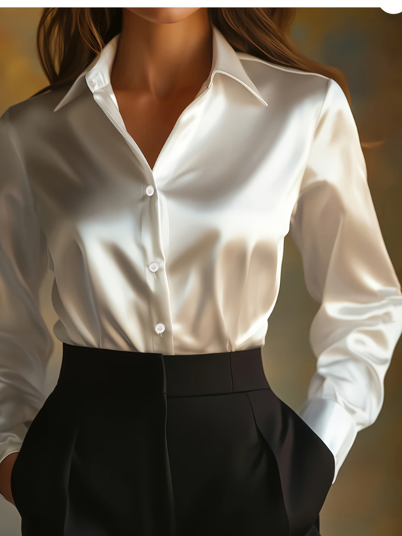 Elegante Dames Blouse met Klassieke Kraag en Lange Mouwen