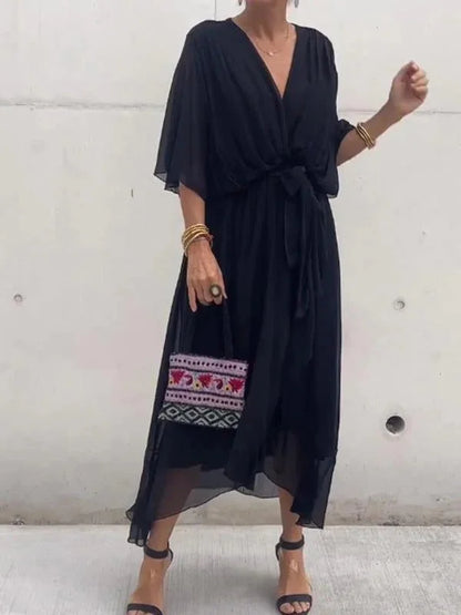 Chrissa | Zomerse Midi Jurk met Elegante V-Hals