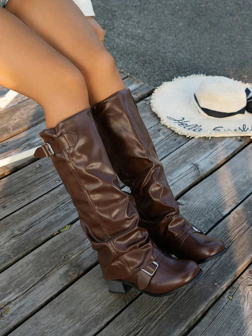 Trendy Elegante Dames Kniehoge Laarzen met Gesp Detail