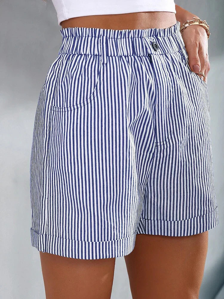 Janeta | Gestreepte High-Waist Short met Paperbag Taille