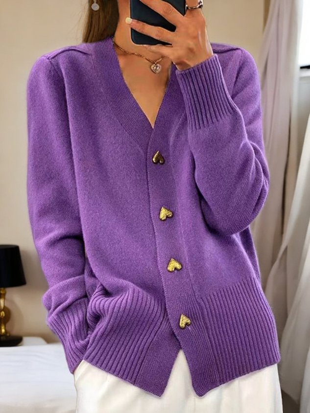 Dames Zachte Cardigan met Gouden Hart Knopen