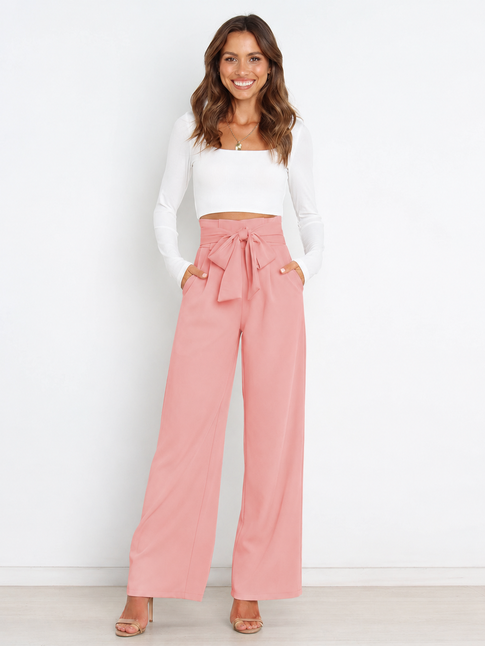 Fenna | Hoge Taille Paperbag Broek met Strikdetail