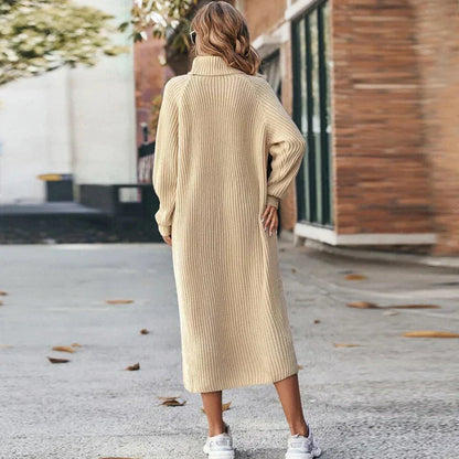 Warme Comfortabele Dames Maxi Sweater Jurk met Col