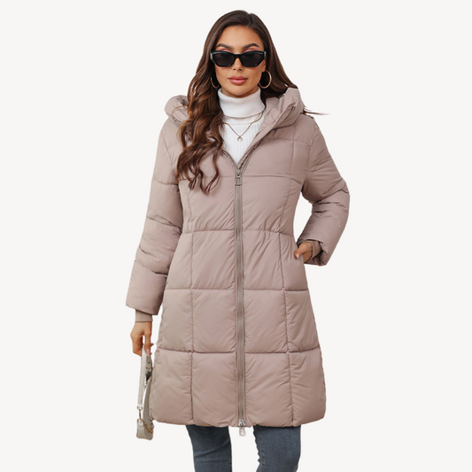 Lange Warme Dames Puffer Jas met Capuchon en Rits