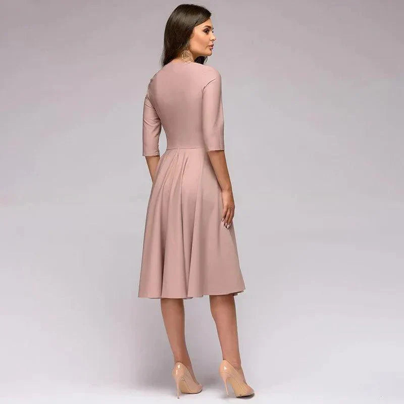 Riet | Elegante Midi Jurk met Tailleceintuur