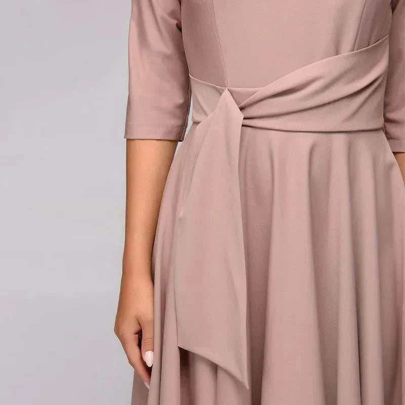 Riet | Elegante Midi Jurk met Tailleceintuur