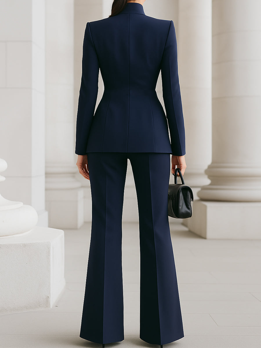 Stijlvolle Dames Getailleerde Blazer Set Met En Wijde Pijpen