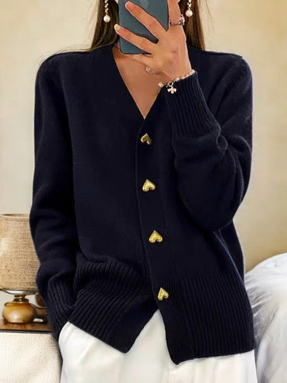Dames Zachte Cardigan met Gouden Hart Knopen