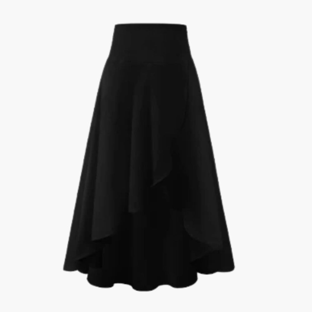 Hoge Taille A-Lijn Dames Midi Rok met Gelaagde Voorpand en Wijde Zoom
