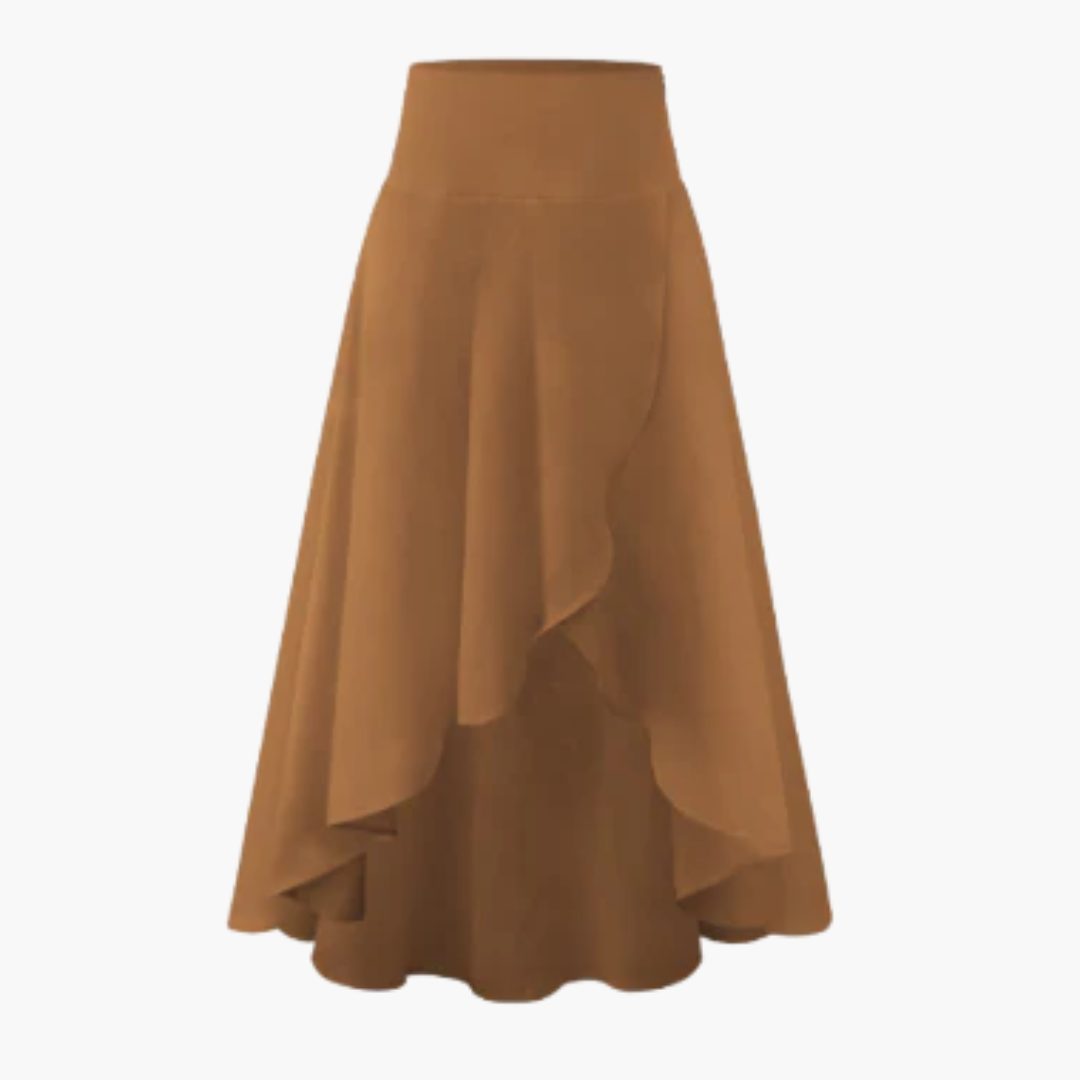 Hoge Taille A-Lijn Dames Midi Rok met Gelaagde Voorpand en Wijde Zoom