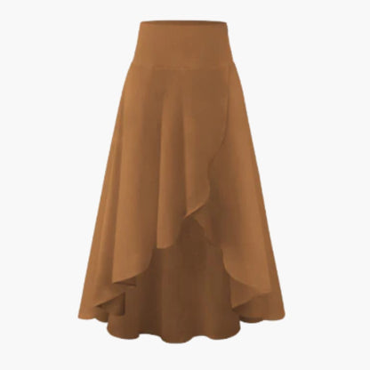 Hoge Taille A-Lijn Dames Midi Rok met Gelaagde Voorpand en Wijde Zoom
