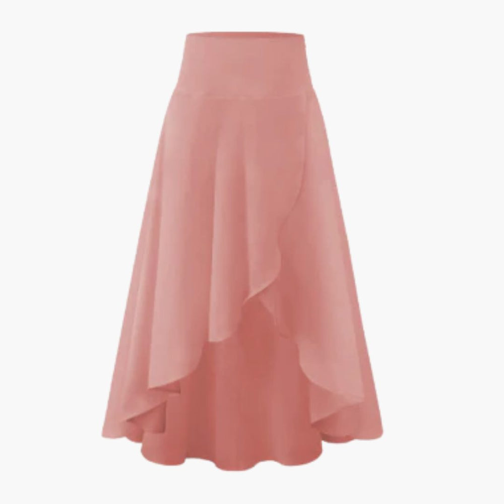 Hoge Taille A-Lijn Dames Midi Rok met Gelaagde Voorpand en Wijde Zoom