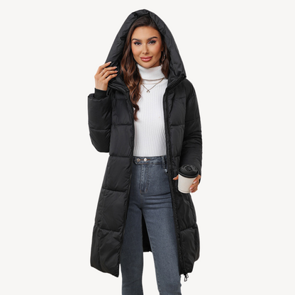 Lange Warme Dames Puffer Jas met Capuchon en Rits