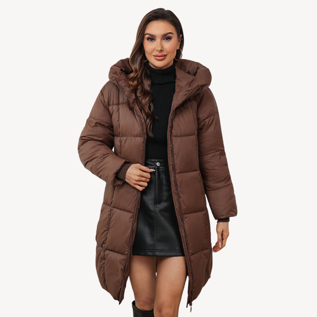 Lange Warme Dames Puffer Jas met Capuchon en Rits