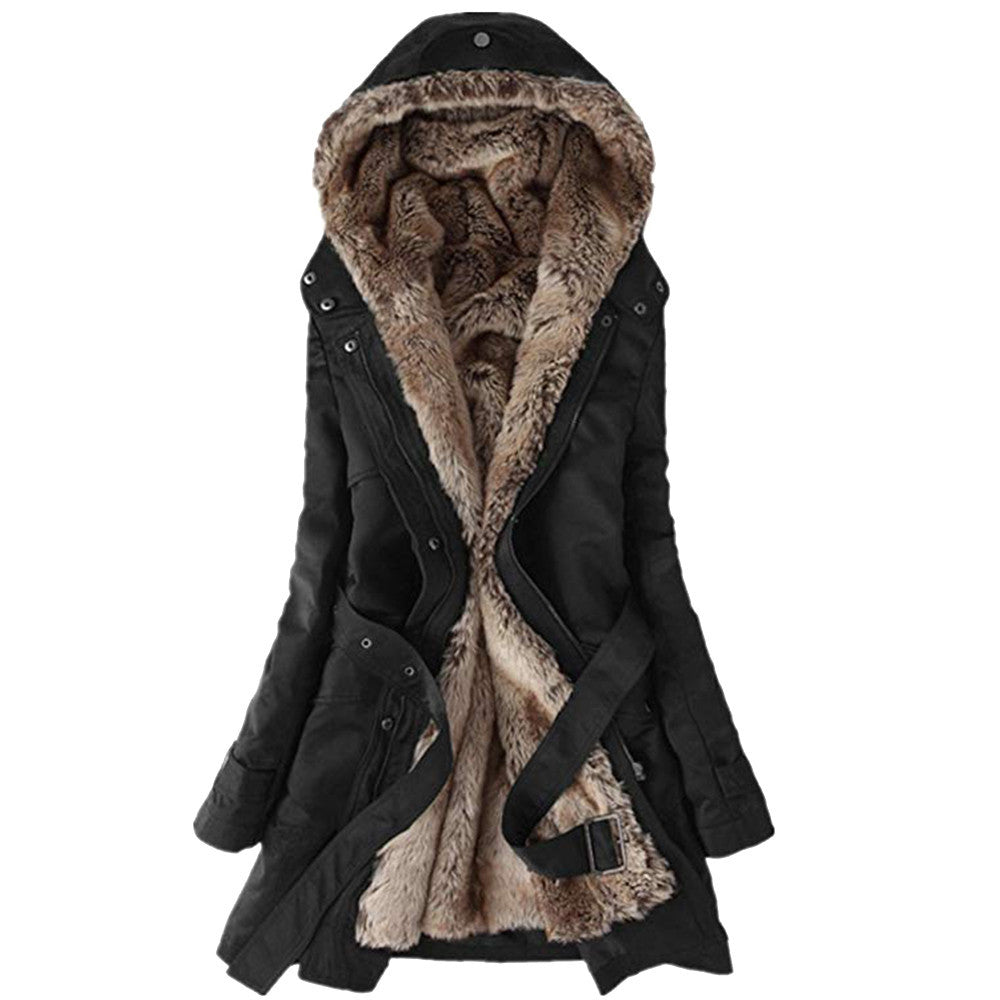 Warme gevoerde dames parka met ceintuur en chique details