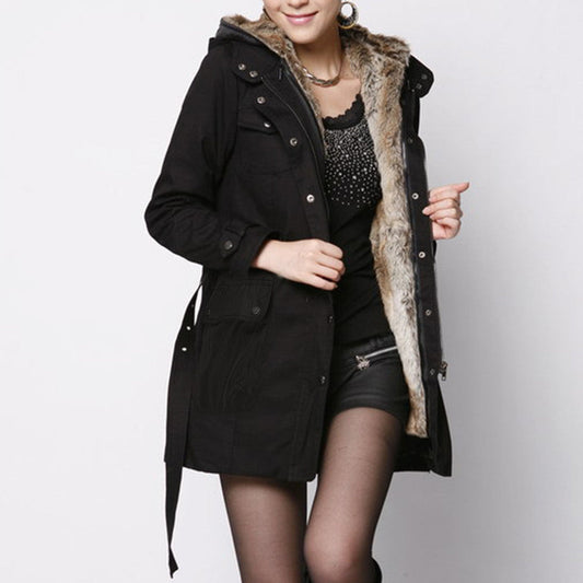 Warme gevoerde dames parka met ceintuur en chique details