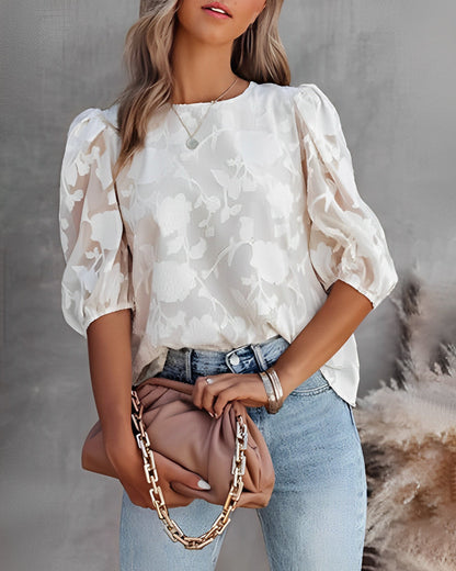 Luchtige Elegante Dames Bloemen Blouse Met Pofmouwen