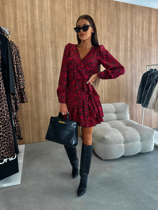 Party Mini Jurk Met Wikkelmodel En Lange Mouwen