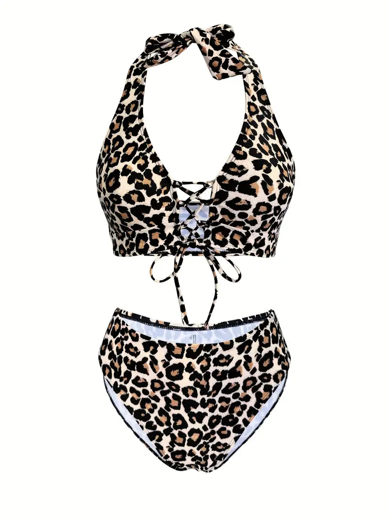 Felice | Leopard Print Halter Bikini Set