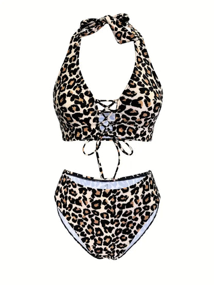 Felice | Leopard Print Halter Bikini Set