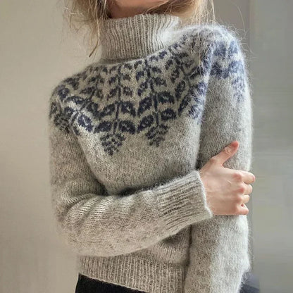 Knitted Warm Women's Turtleneck Sweater with Long Sleeves