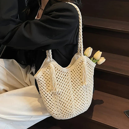 Sac d'épaule bohème d'été pour femmes avec poignées tressées