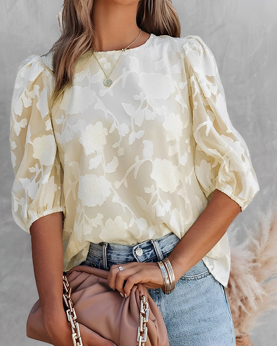 Luchtige Elegante Dames Bloemen Blouse Met Pofmouwen