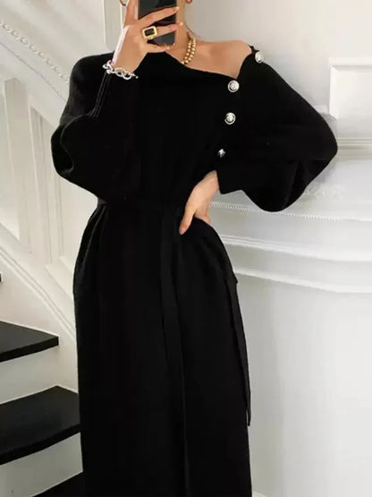 Elegante Comfortabele Dames Sweater Jurk Met Ceintuur